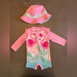 6-12m Tommy Bahama Pink Flamingo Infant Rash Guard Set